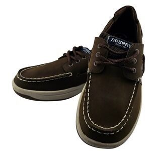 Sperry Convoy Boys Boat Shoes Brown Leather Synthetic Sz 3M